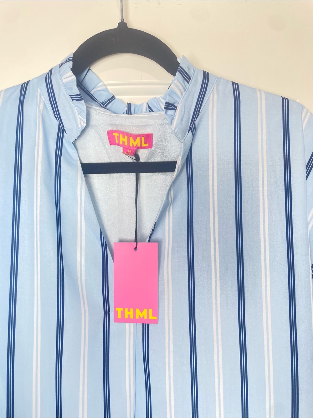NWT THML Light Blue White Striped V-Neck  Dress Size M - Picture 6 of 7